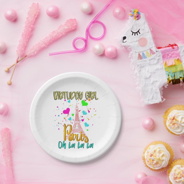 Paris Oh Lala Birthday Girl Eiffel Tower Matching  Paper Plate (Party)