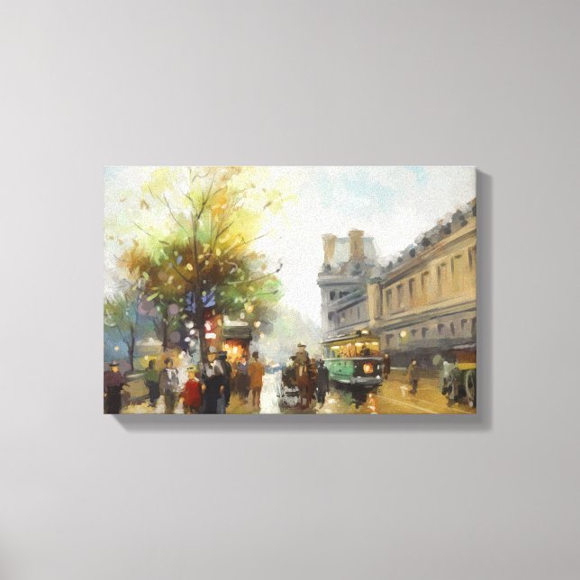 Paris on a Rainy Day. Watercolor Painting Canvas Print (Front)