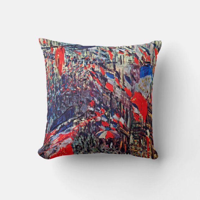 Paris on National Day, Claude Monet Throw Pillow (Front)