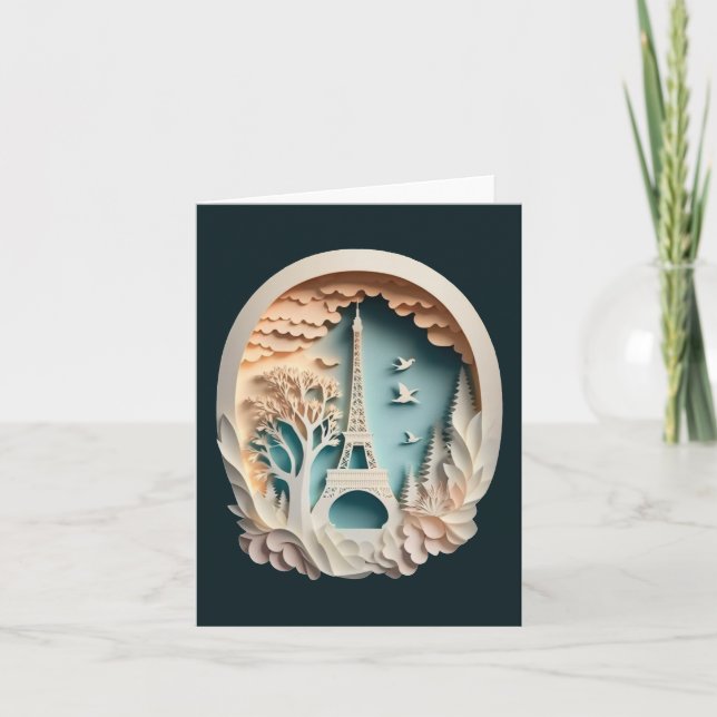 Paris Papercut Style Folded Greeting Card (Front)