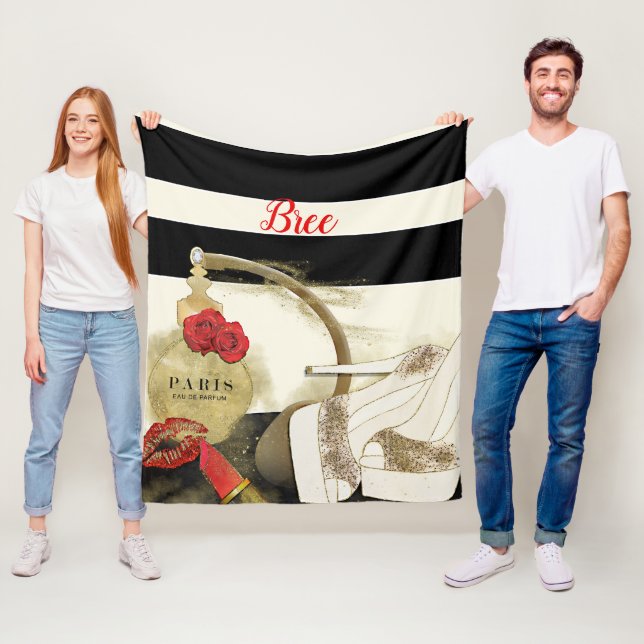 Paris Parfum Perfume Roses Heels & Lipstick Fleece Blanket (In Situ)