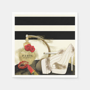 Paris Parfum Perfume Roses Heels & Lipstick Napkin