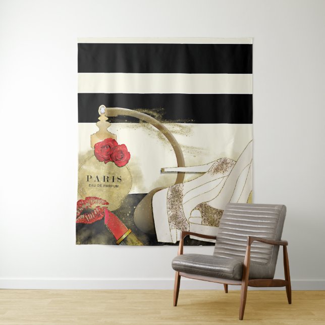 Paris Parfum Perfume Roses Heels & Lipstick Tapestry (In Situ)