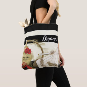 Paris Parfum Perfume Roses Heels & Lipstick Tote Bag
