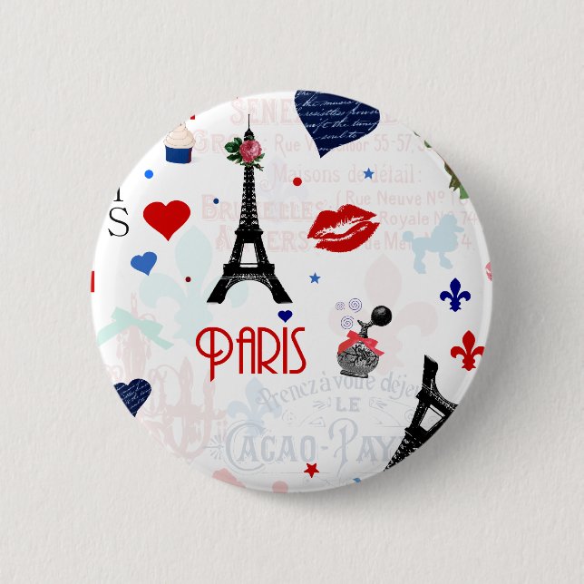 Paris pattern with Eiffel Tower 2 Inch Round Button (Front)
