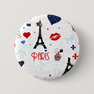 Paris pattern with Eiffel Tower 2 Inch Round Button