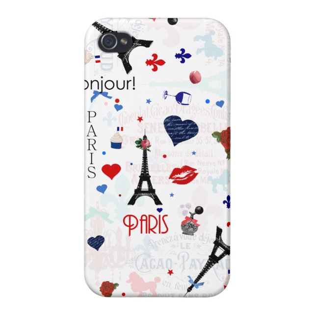 Paris pattern with Eiffel Tower iPhone Case (Back)