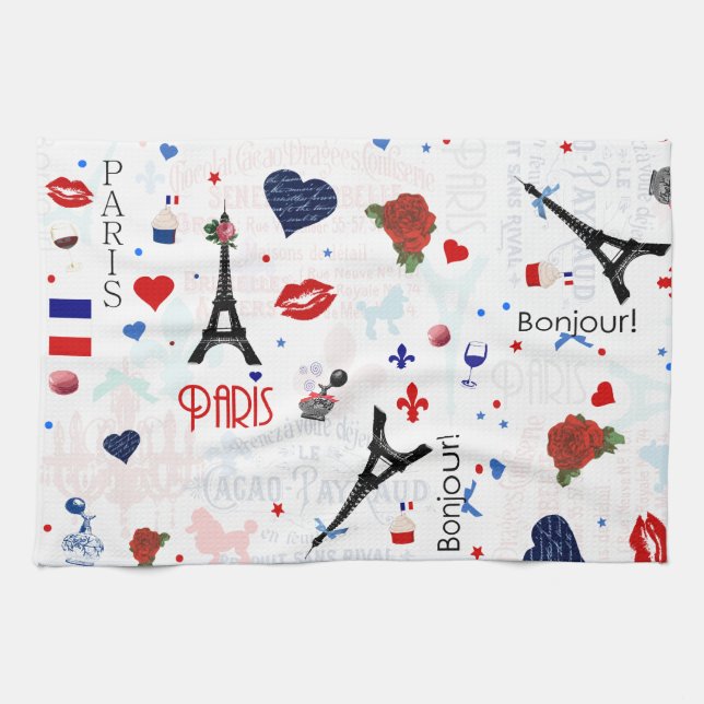 Paris pattern with Eiffel Tower Kitchen Towel (Horizontal)