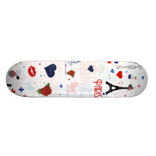 Paris pattern with Eiffel Tower Skateboard