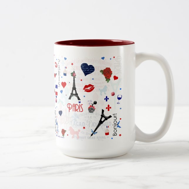 Paris pattern with Eiffel Tower Two-Tone Coffee Mug (Right)