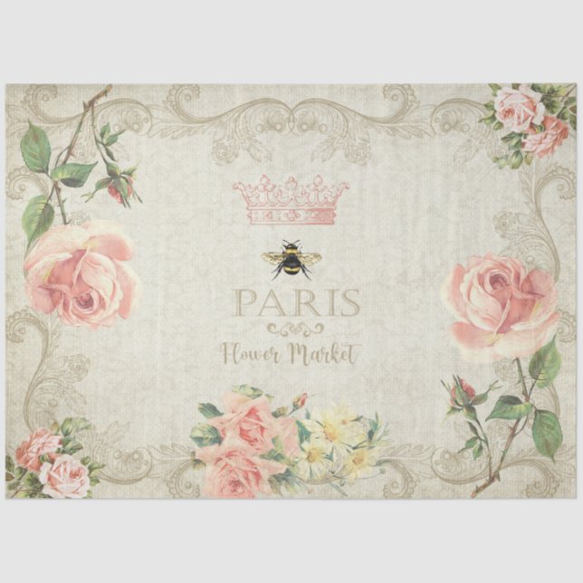 Paris Peach Pink Roses Decoupage Crafting Tissue Paper (Front)