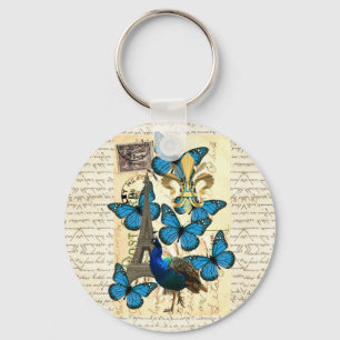 Paris, peacock and butterflies keychain