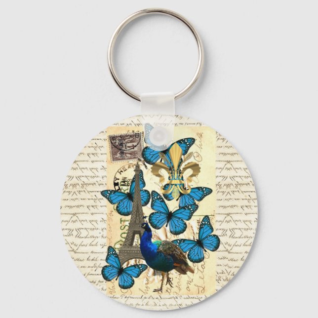 Paris, peacock and butterflies keychain (Front)