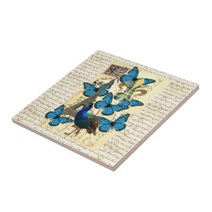 Paris, peacock and butterflies tile