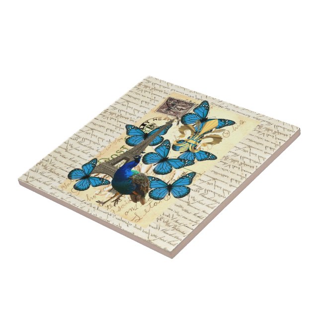 Paris, peacock and butterflies tile (Side)