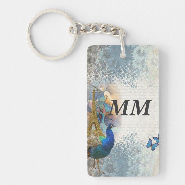 Paris peacock collage keychain (Front)