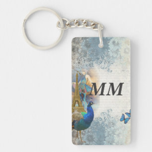 Paris peacock collage keychain