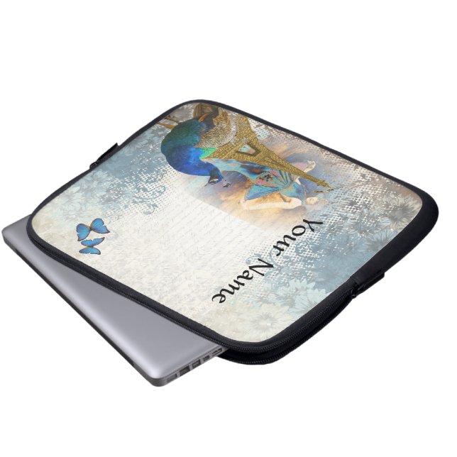 Paris peacock collage laptop sleeve (Front Bottom)