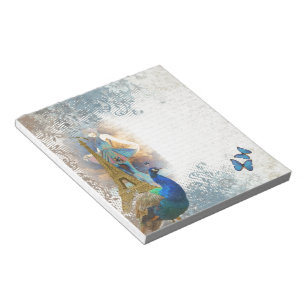 Paris peacock collage notepad