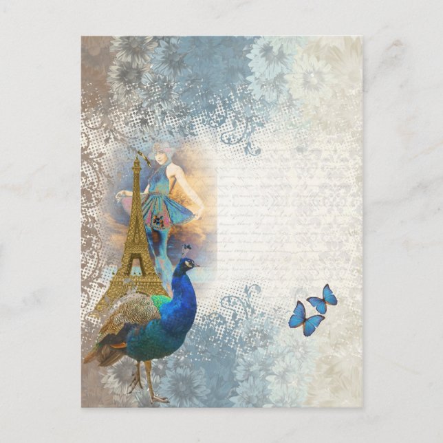 Paris peacock collage postcard (Front)