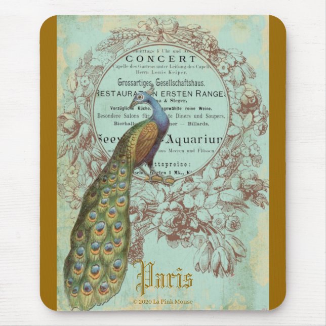 Paris Peacock, Paris Inspired Mouse Pad (Front)