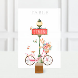 Paris Pink Bicycle Watercolor Table Number