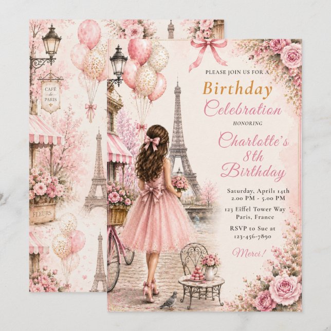 Paris Pink Birthday Party Invitation (Front/Back)