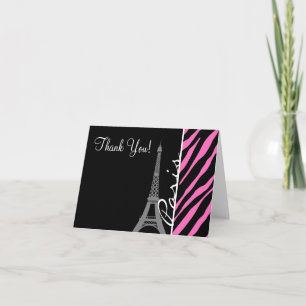 Paris; Pink & Black Zebra Print Thank You Card
