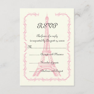 Paris pink Eiffel Tower destination wedding RSVP Card