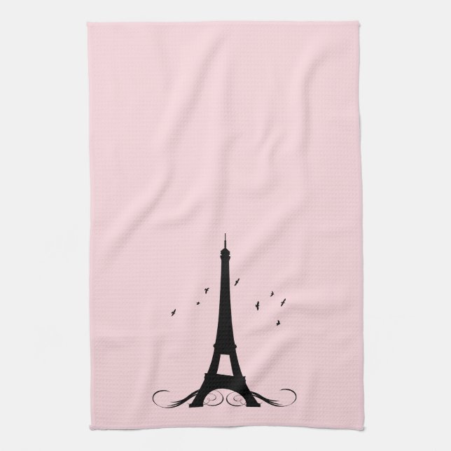Paris Pink Eiffel Tower Kitchen Towel (Vertical)