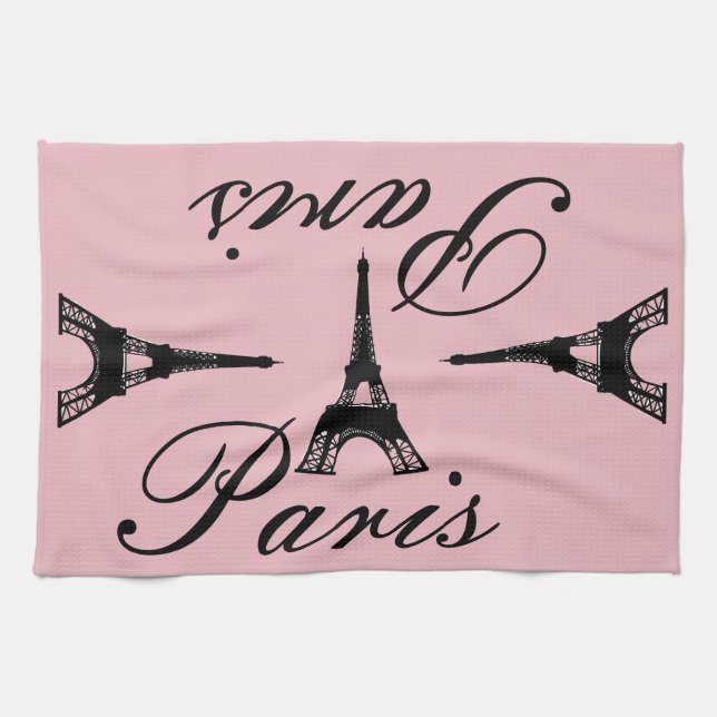 Paris Pink Eiffel tower Kitchen Towel (Horizontal)