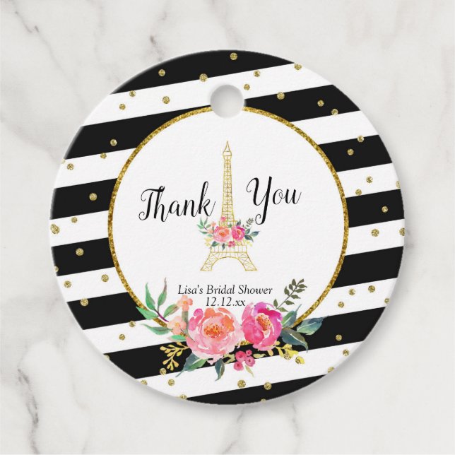 Paris Pink Floral Romantic Thank You Tag (Front)