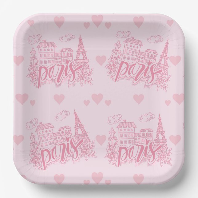 Paris Pink Paper Plate (Front)