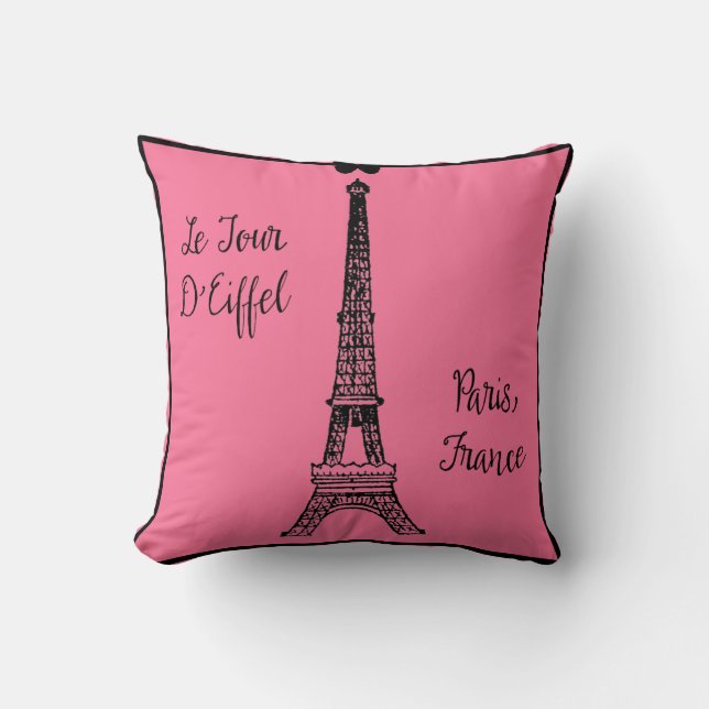 Paris Pink Pillow with Eiffel Tower (Front)