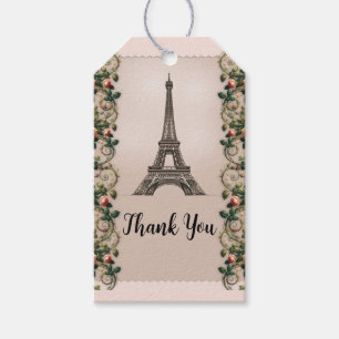 Paris Pink Rose Vines Eiffel Tower Elegant Gift Tags