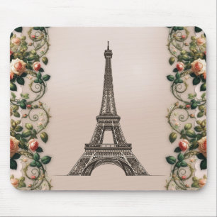 Paris Pink Rose Vines Eiffel Tower Shabby Chic Mouse Pad