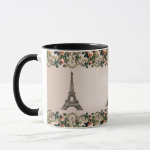 Paris Pink Rose Vines Eiffel Tower Shabby Chic Mug