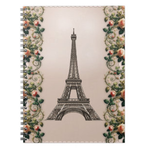 Paris Pink Rose Vines Eiffel Tower Shabby Chic Notebook