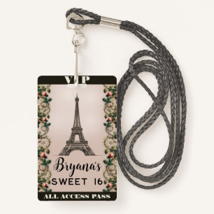 Paris Pink Rose Vines Eiffel Tower VIP Pass Badge