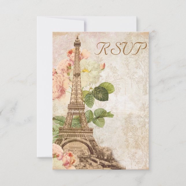 Paris Pink Rose Vintage Romantic RSVP Card (Front)