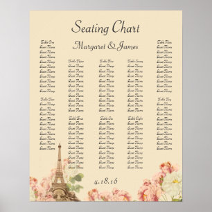 Paris Pink Rose Vintage Romantic Seating Chart