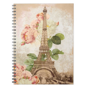 Paris Pink Rose Vintage Romantic Spiral Notebook