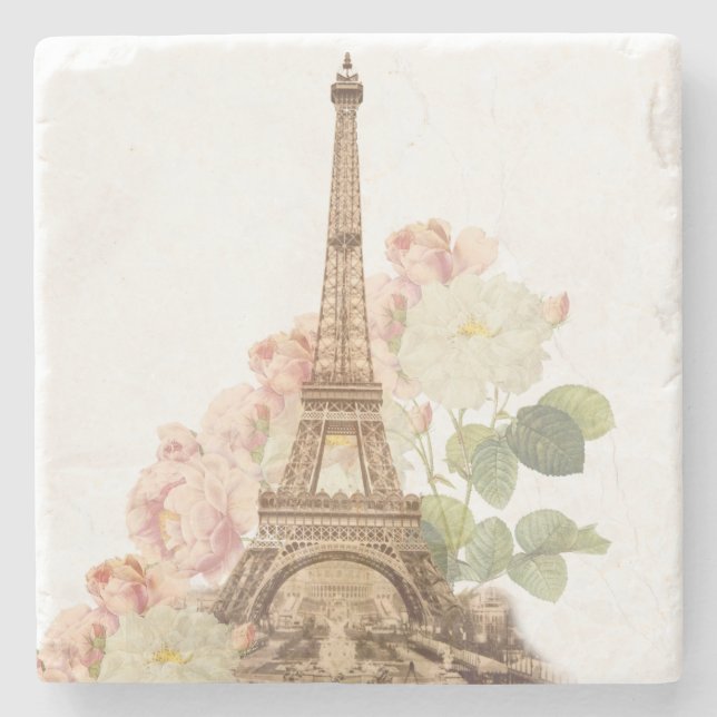 Paris Pink Rose Vintage Romantic Stone Coaster (Front)