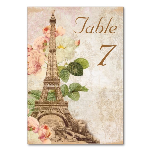 Paris Pink Rose Vintage Romantic Table Card (Front)