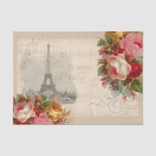 Paris Pink Yellow Roses Vintage Music Tissue Paper