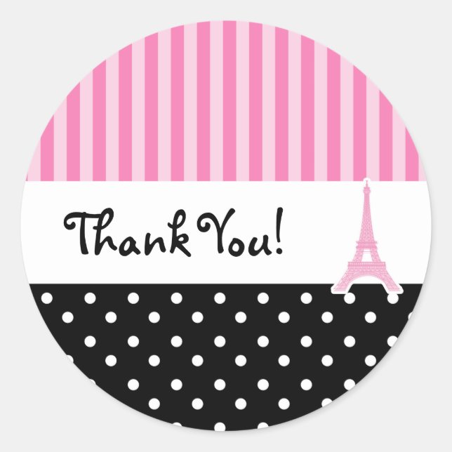 Paris Polka Dot & Pink Striped Party Sticker (Front)