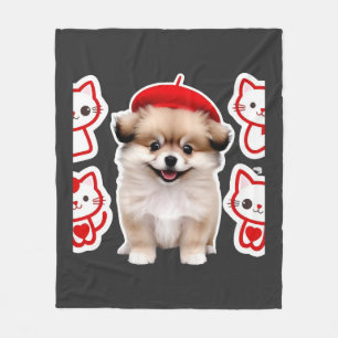 Paris Pup & Kitty Crew � Cute Beret Dog and Cat Fleece Blanket