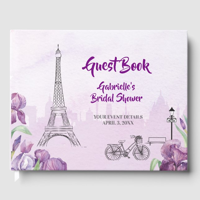 Paris Purple Iris French Special Event Guest Book (Front)