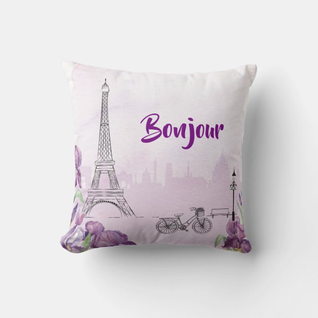 Paris Purple Iris French Throw Pillow (Front)