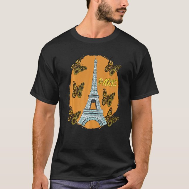 Paris Retro Eiffel Tower Butterfly France Love Fre T-Shirt (Front)